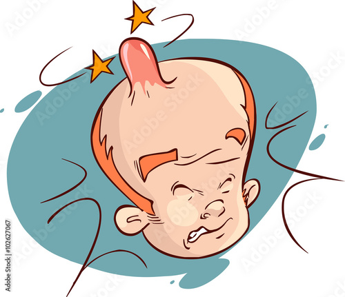 A cartoon man with a painful, swollen bump on his head.