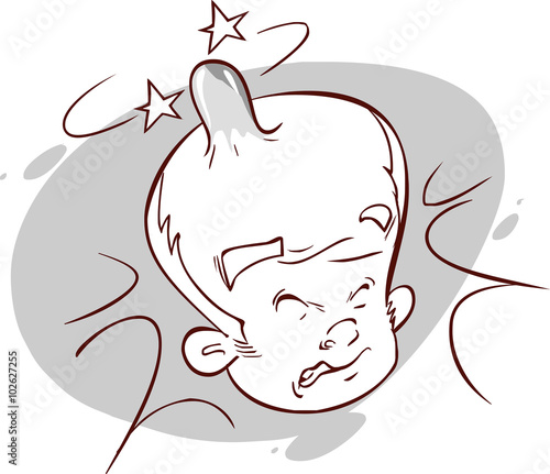 A cartoon man with a painful, swollen bump on his head.