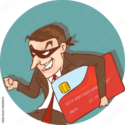 vector illustration of a credit card thief