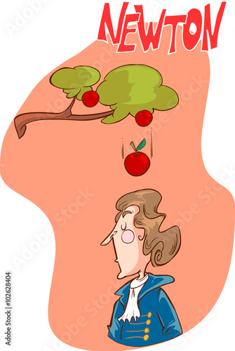 Isaac Newton - Cute Isaac Newton is sitting under an apple tree.