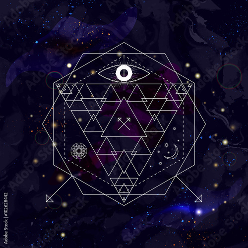 Abstract mystical geometry symbol. Linear alchemy, occult, philosophical sign.