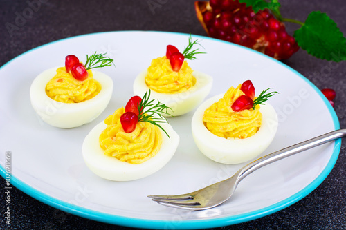 Tasty Stuffed Eggs with Pomegranate