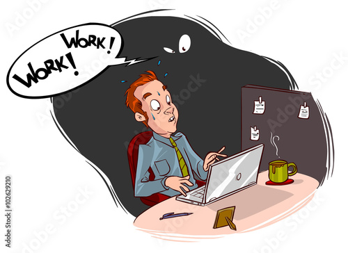 Vector illustration of a man working in the office