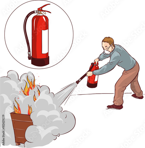 Vector illustration of a Man putting out a fire