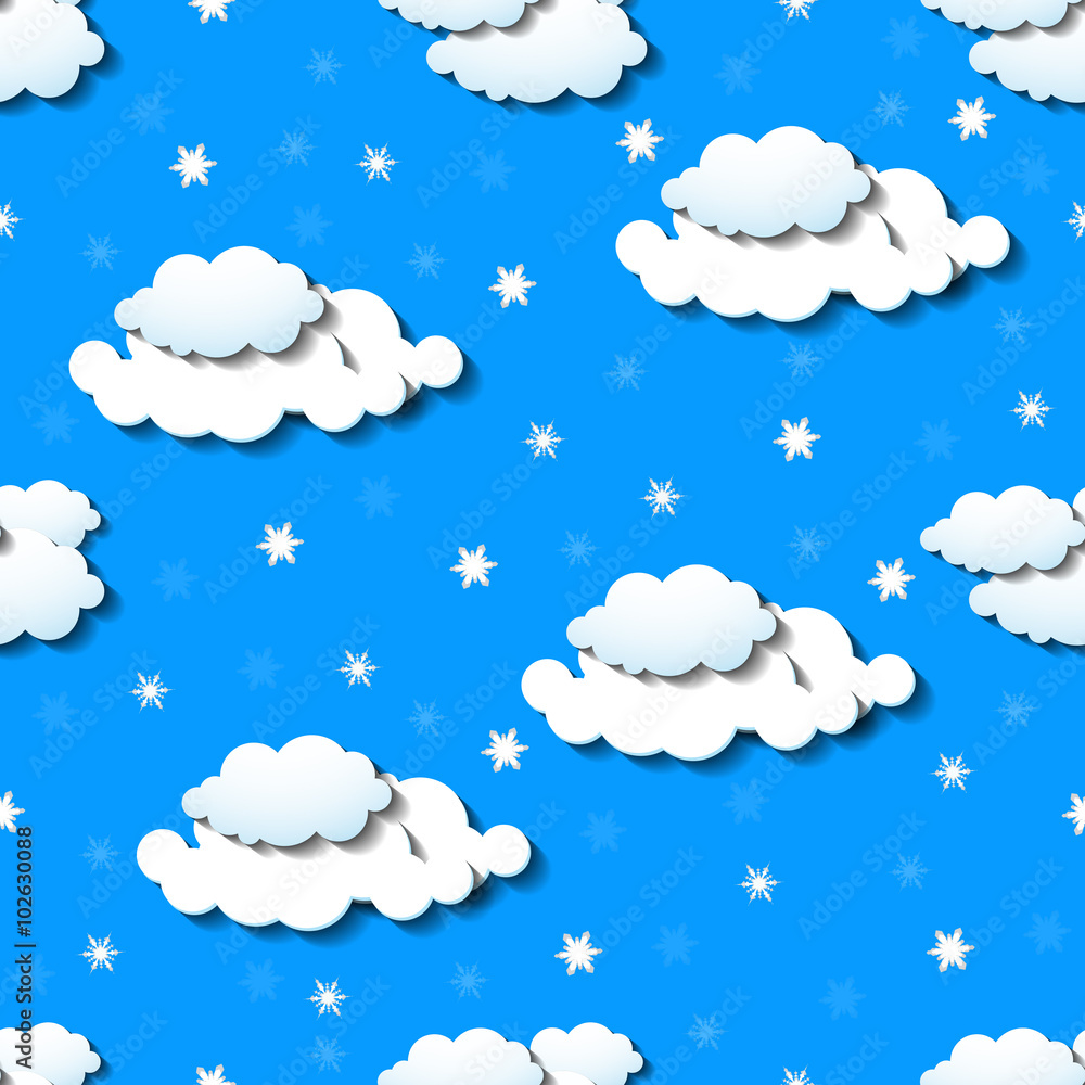 Seamless wallpaper with clouds and snowflakes Seamless wallpaper with clouds and snowflakes