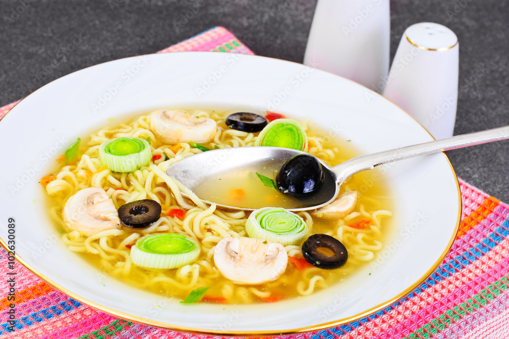 Tasty Mushroom Soup with Chinese Noodles Tasty Mushroom Soup with Chinese Noodles