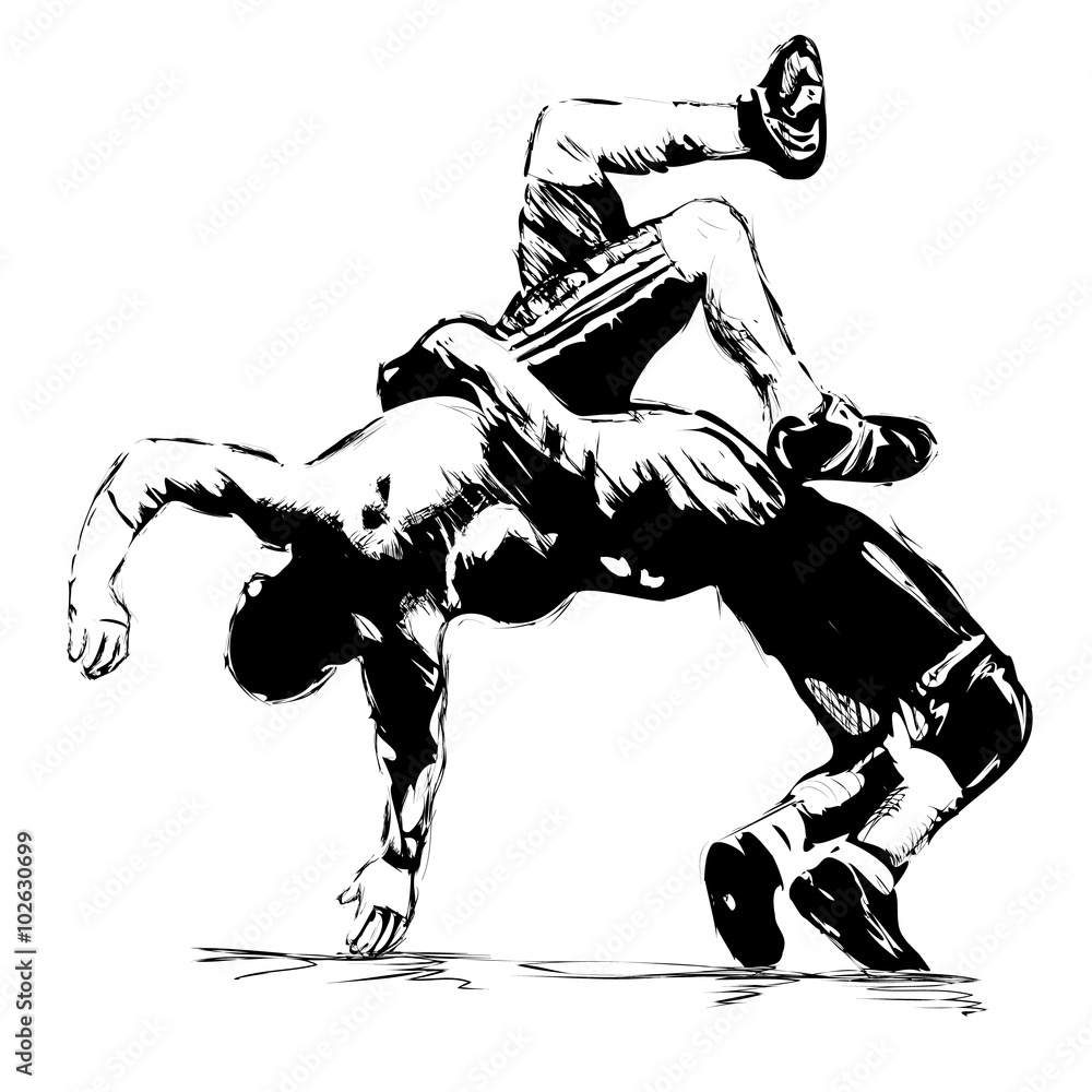 Wrestlers sketch in fight Stock Vector Adobe Stock
