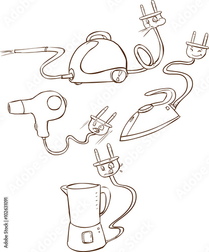 Vector illustration of a Household appliances (Black and white)