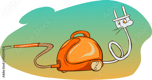 Vector illustration of a cartoon vacuum cleaner