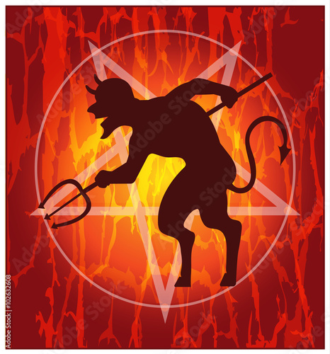 Temptation /  A devil figure with a fire background