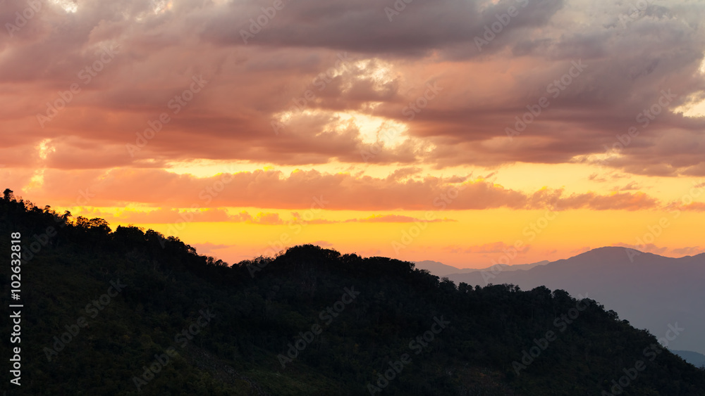 View of mountain in silhouette