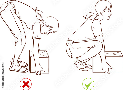Vector illustration of aSafe handling of heavy items, woman (Bla