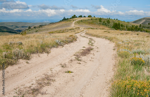 Dirt Road in Wyoming:  A truck trail leads into the hills of southwest Wyoming.
