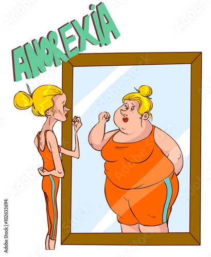 Vector illustration of a Anorexia - Distorted Body Image