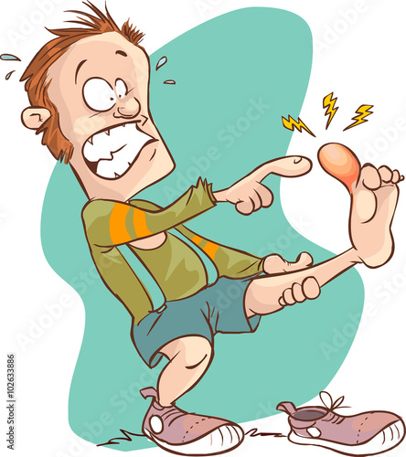 Vector illustration of a cartoon  Man injured foot