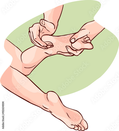 Vector illustration of aphysiotherapist doing reflexology on a p