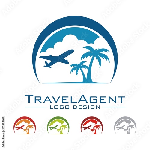 Travel And Tour Logo, Plane, Palm, Land, Cloud, Crescent Design Logo Vector