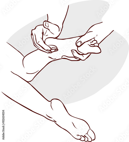 Vector illustration of aphysiotherapist doing reflexology on a p