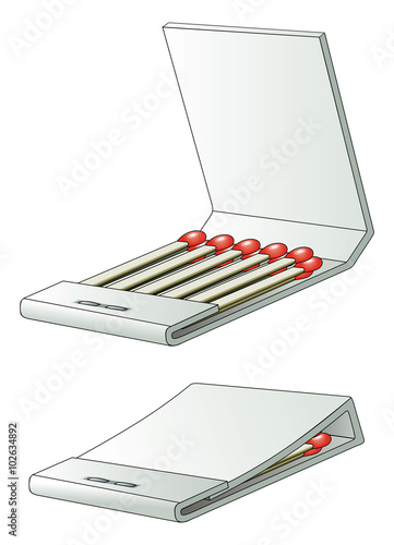 Matchbook is an illustration of a matchbook full of unlit matches in an open and closed version.