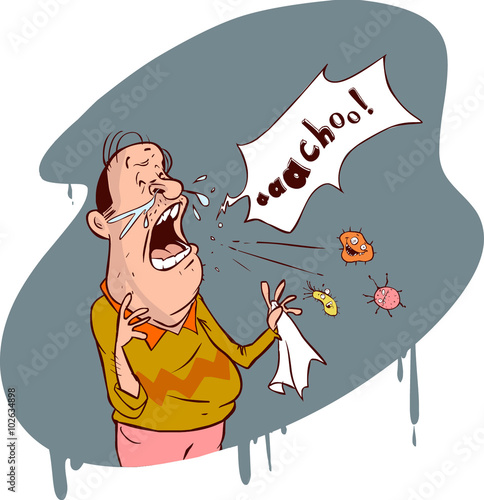 Vector illustration of  a  cartoon The man sneezes