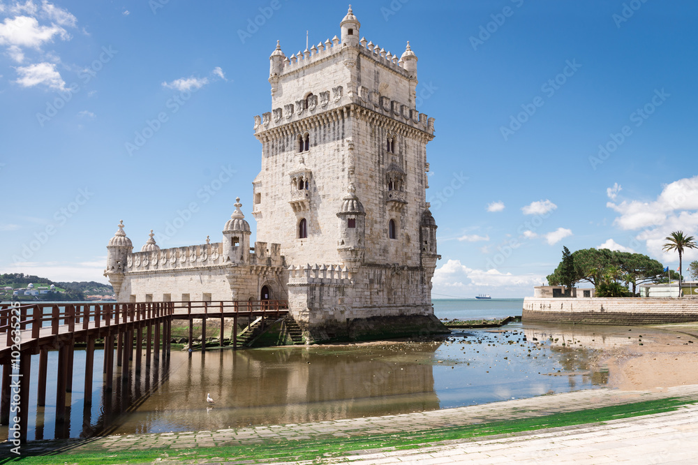 Belem Tower located on the Tagus River, Lisbon, Portugal