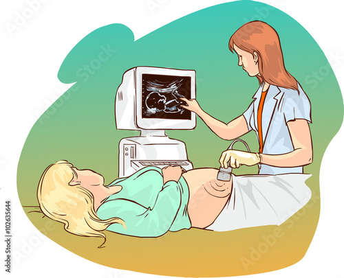 Vector illustration of a Pregnant woman having ultrasound proced