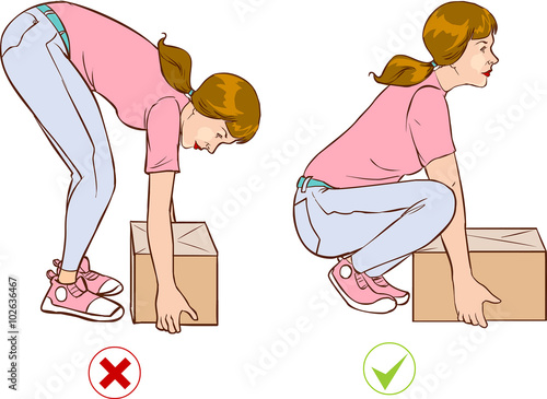 Vector illustration of a  Safe handling of heavy items, woman