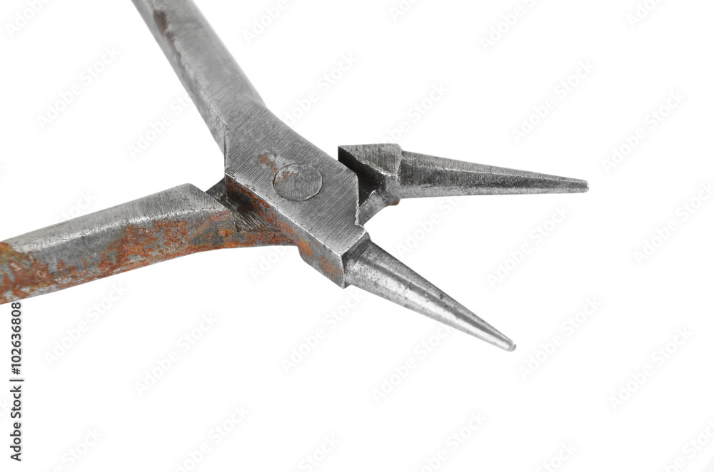 Old and rusty round-nose pliers, isolated on white background Old and rusty round-nose pliers, isolated on white background