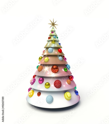 Christmas tree, Christmas baubles. 3d render illustration