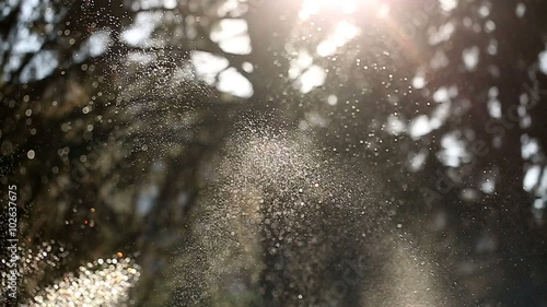 Work sprinkler in a park close-up. Small drops of water. Watering. irrigation system. Background. photo