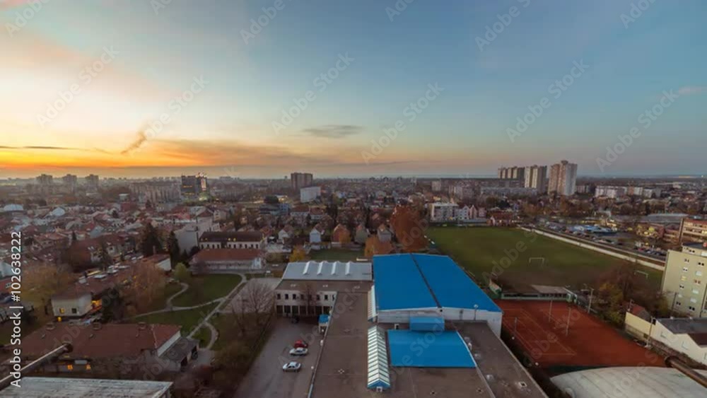 Dramatic sunrise over football (soccer) and tennis field, shot in Zagreb, Croatia Dramatic sunrise over football (soccer) and tennis field, shot in Zagreb, Croatia