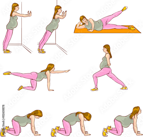 vector illustration of a pregnant exercises sets