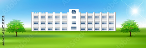 学校　木　新緑　背景