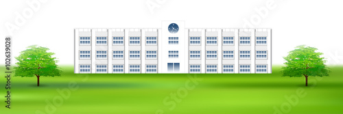 学校　木　新緑　背景