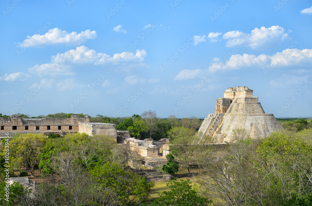 Aerial view to Pyramid of Magician in Uxmal 