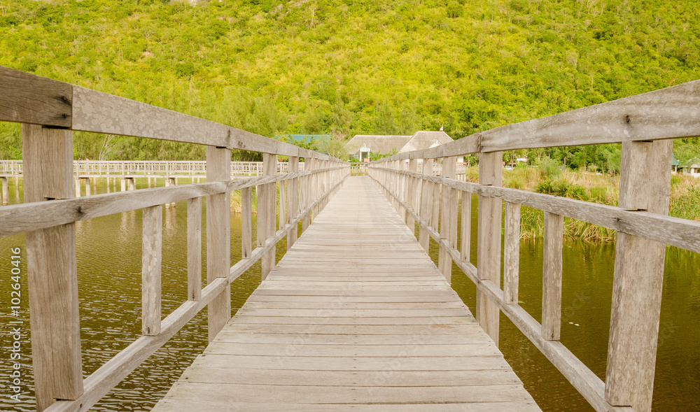Wooden bridge in synset time at Sam Roi Yot National Park,Thailand