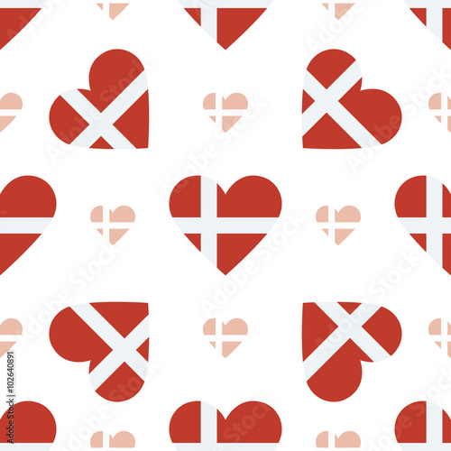 Denmark flag heart seamless pattern. Patriotic Denmark flag back
