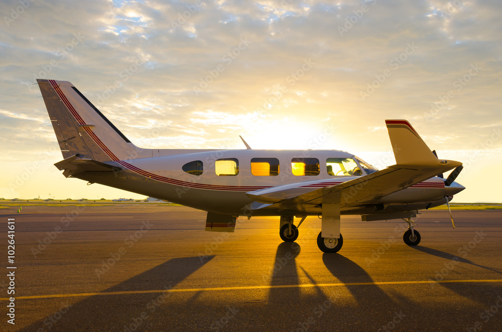Fototapeta premium Small private propeller passenger piper plane on tarmac