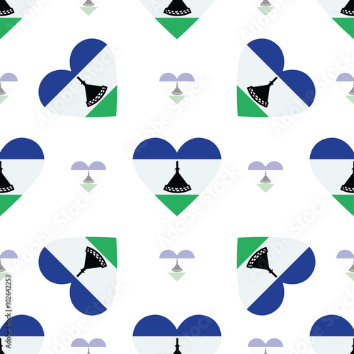 Lesotho flag heart seamless pattern. Patriotic Lesotho flag back