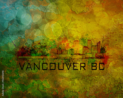 Vancouver BC City Skyline on Grunge Background Illustration