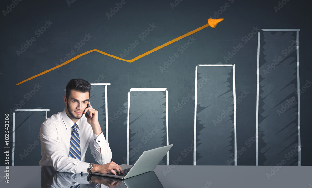 businessman with business diagram businessman with business diagram