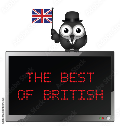 Best of British with businessman bird waving the Union Jack flag 