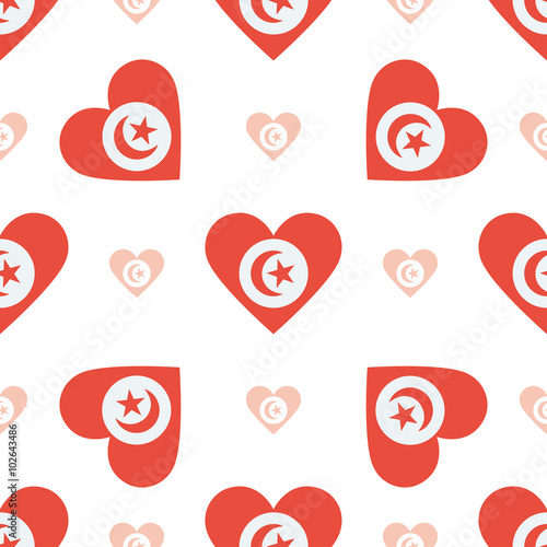 Tunisia flag heart seamless pattern. Patriotic Tunisia flag back