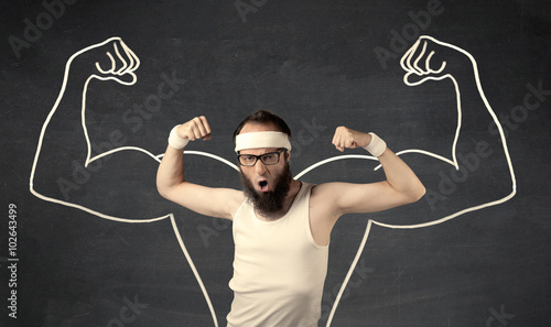Bilde på lerret Young weak man with drawn muscles