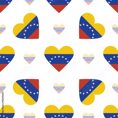 Venezuela flag heart seamless pattern. Patriotic Venezuela flag