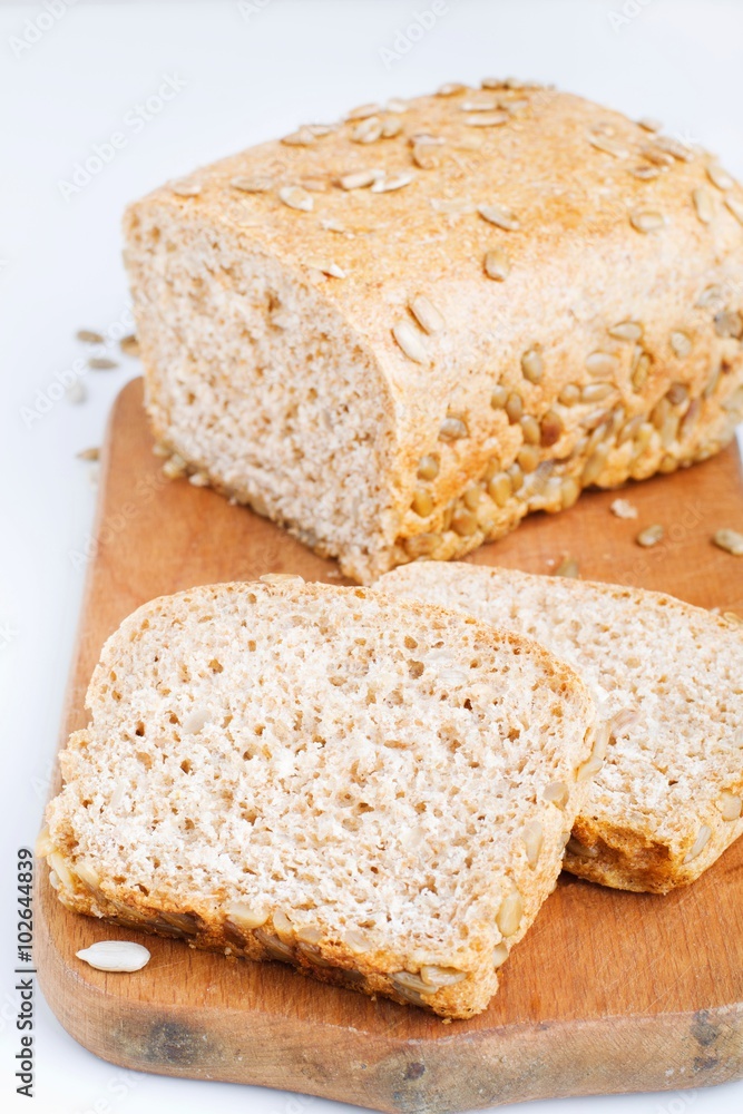 rye bread with sunflower seeds.selective focus