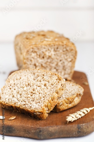 rye bread with sunflower seeds.selective focus