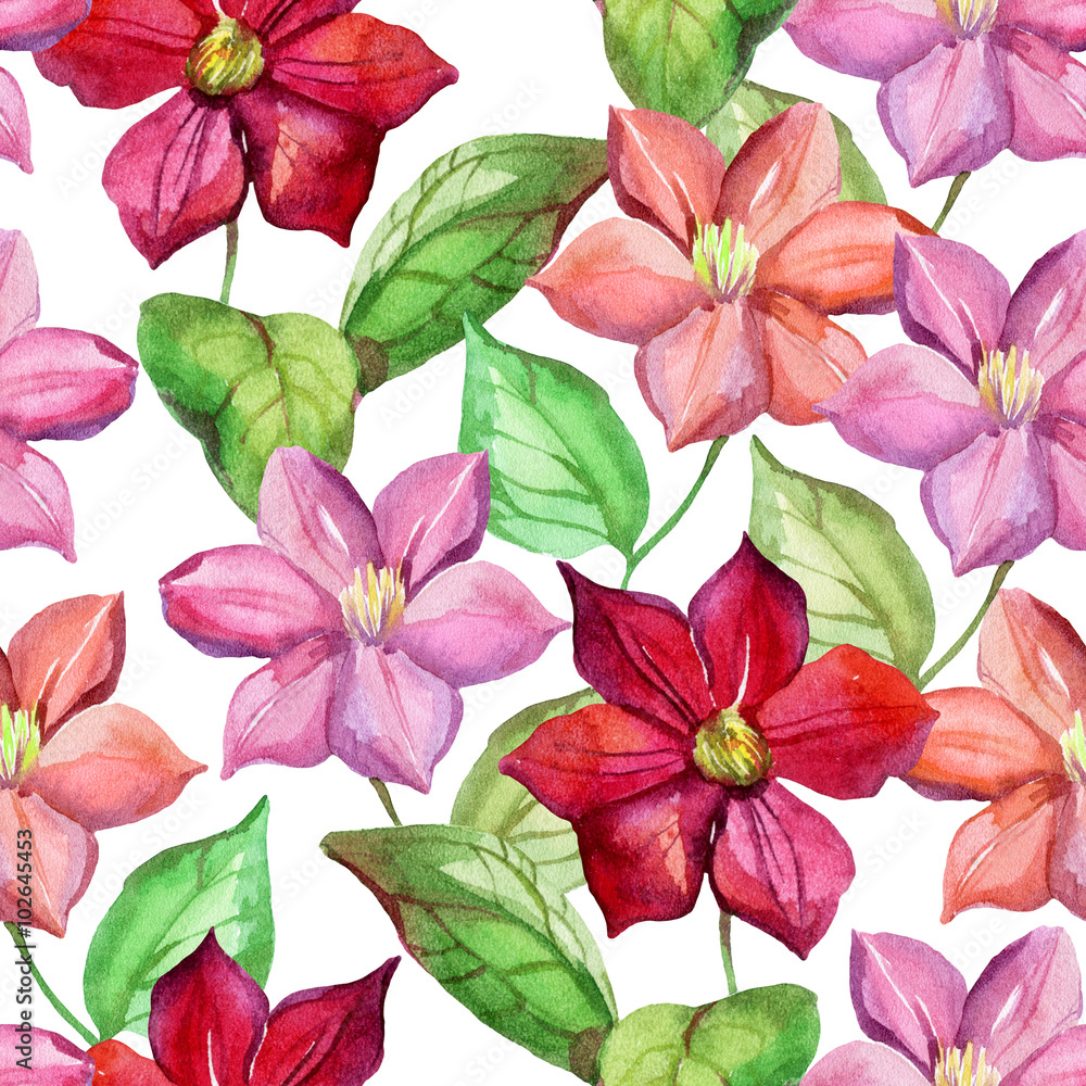 Watercolor clematis seamless pattern Watercolor clematis seamless pattern