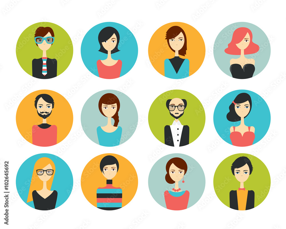 Avatar people head. Various cartoon modern faces for discussion forum. Flat design vector illustration. Avatar people head. Various cartoon modern faces for discussion forum. Flat design vector illustration.