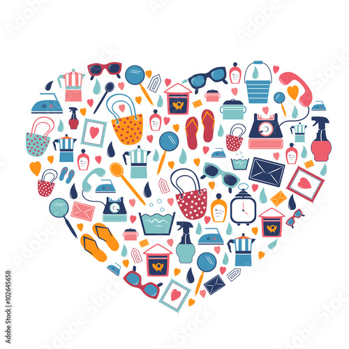 Hearth shape. Flat retro stuff icons color set. Vector trend background.